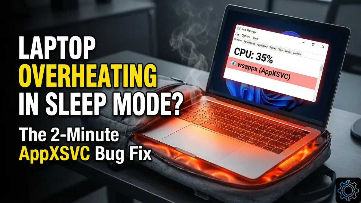 AppXSVC Bug fix 2026, wsappx high CPU usage, Windows 11 battery drain fix, laptop overheating in sleep mode, AppX Deployment Service high disk usage, stop wsappx process, KB5072911 problems, windows 11 24H2 lag, fix loud laptop fan windows 11, disable AppXSVC registry, wsreset command not working, modern standby battery drain, service host appxsvc high memory, windows 11 background apps disable, clipsvc high cpu fix, microsoft store update loop, powershell re-register store apps, windows 11 pro performance tweaks
