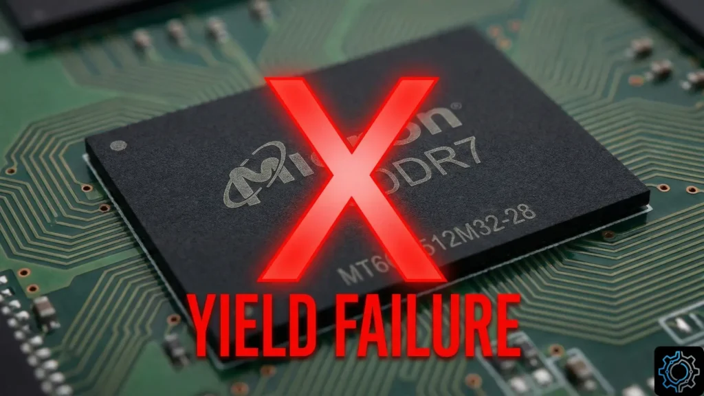 Close up of GDDR7 memory chip illustrating low yield rates causing the shortage