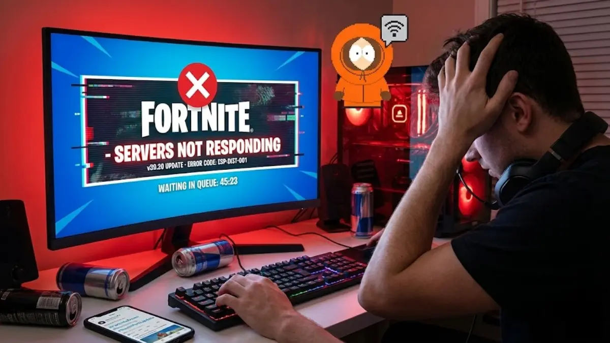 is Fortnite down, Fortnite server status, Fortnite v39.20, servers not responding fix, Fortnite login failed, Epic Games downtime, South Park Fortnite update